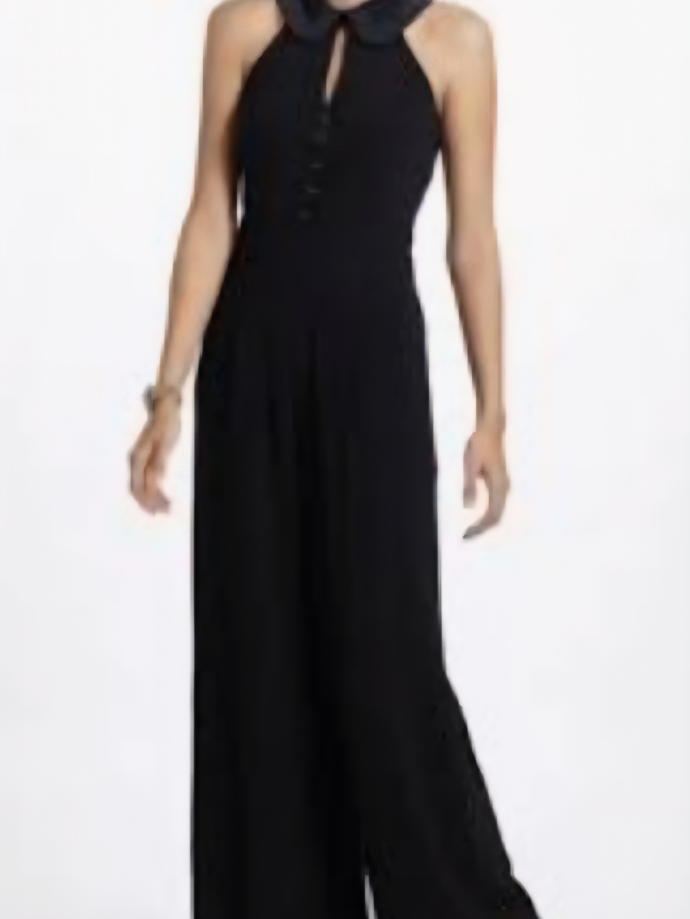 elevenses Black Halter Wide-Leg Jumpsuit with Keyhole Neck Sz 2 Formal Tailored